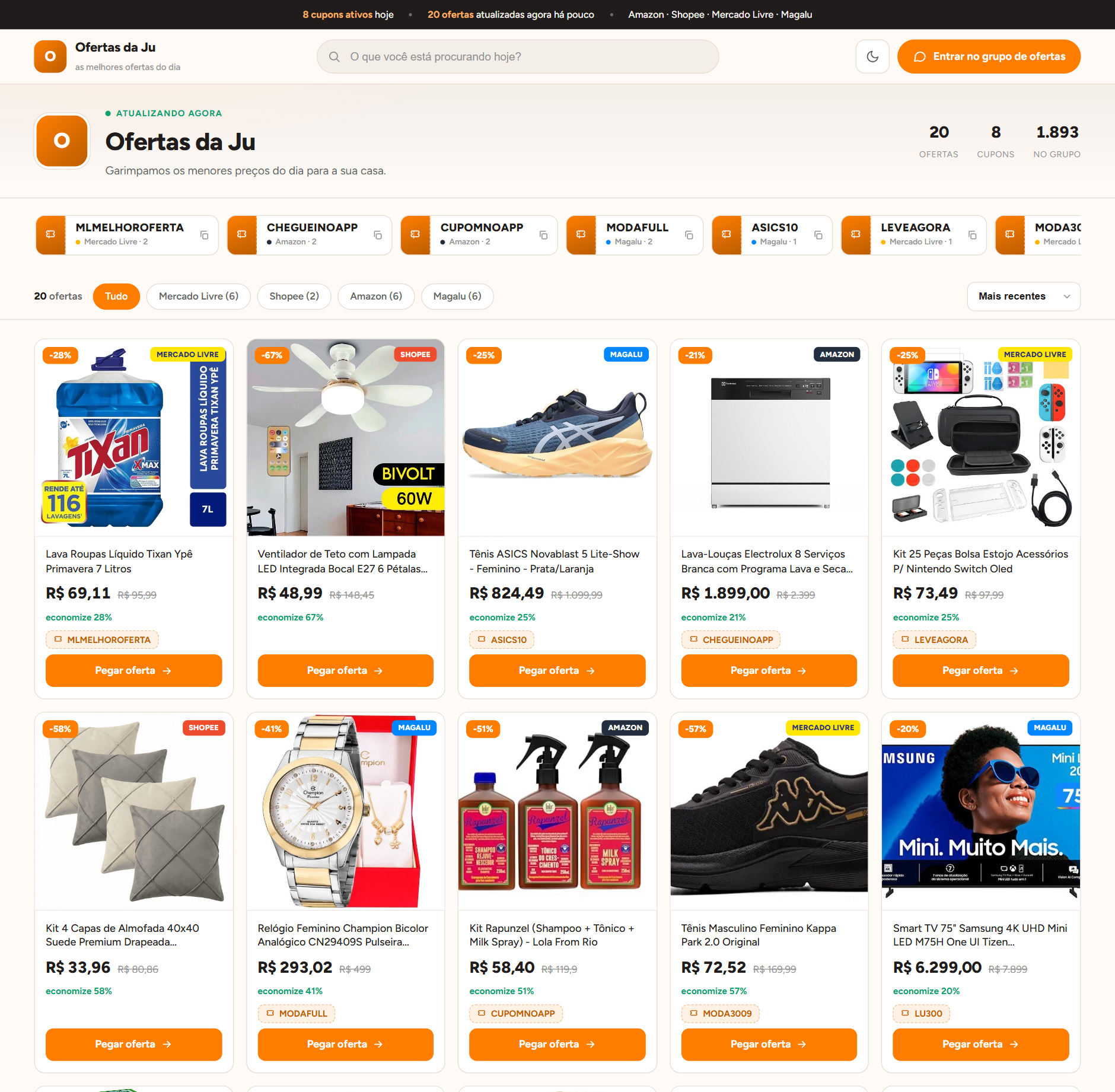 Página pública de ofertas com preços, descontos e cupons